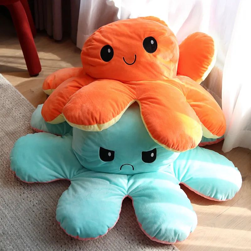 Reversible Double Face Emoji Plush Octopus Stuffed Soft Gift Toy